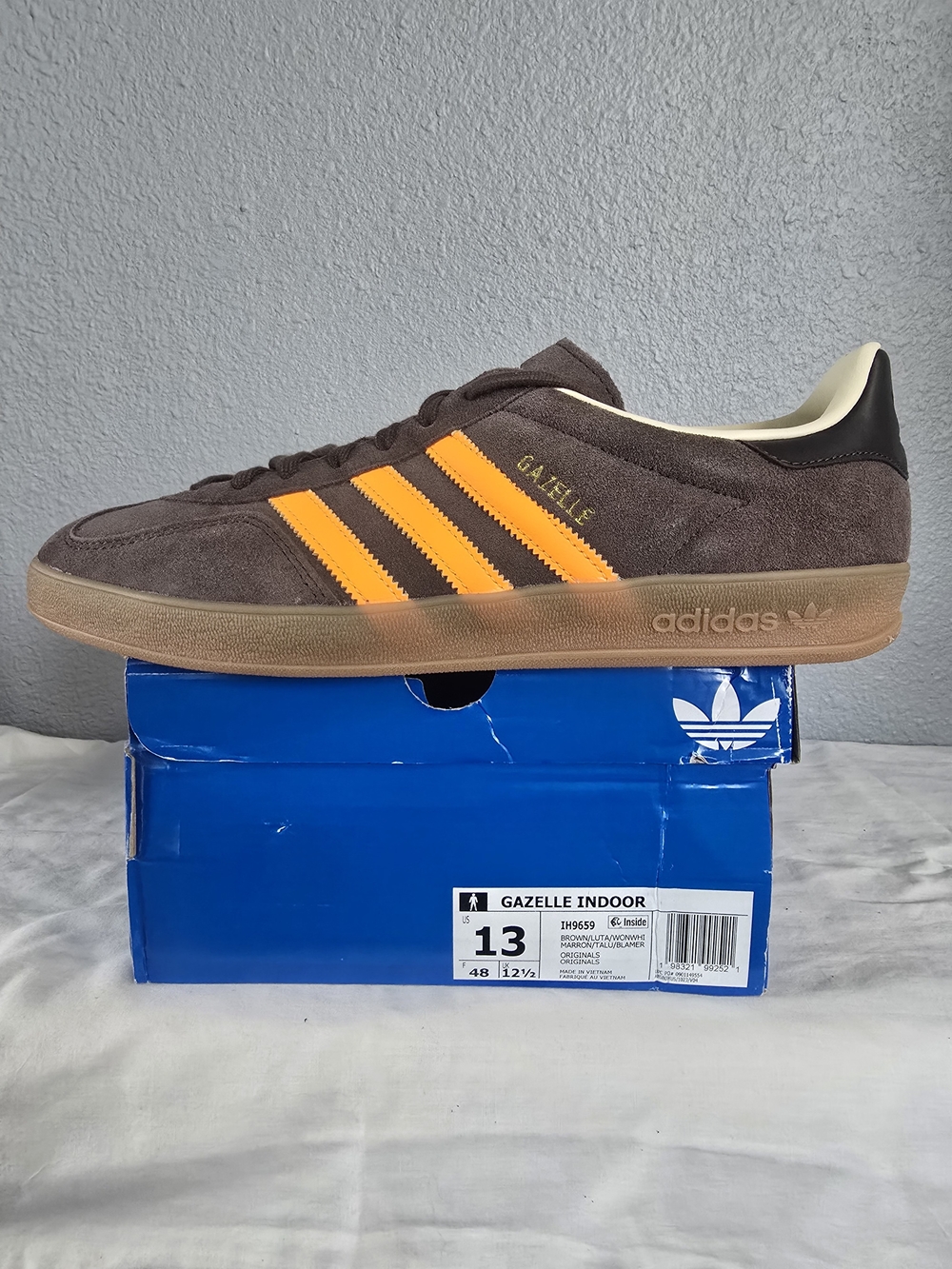 adidas Gazelle Indoor Brown Suede Sneakers with Orange 3-Stripes